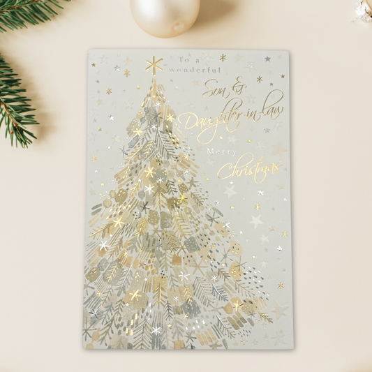 Son & Daughter-In-Law Christmas Card - Gold Tree