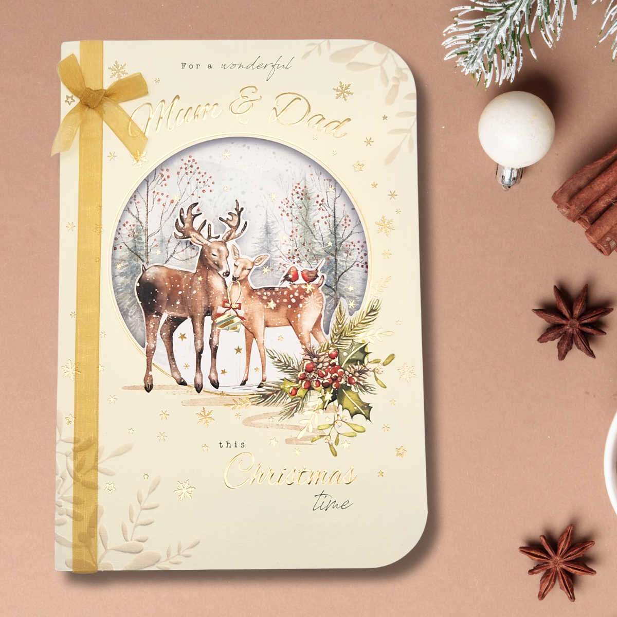 Mum & Dad Christmas Card - Die-Cut Deer