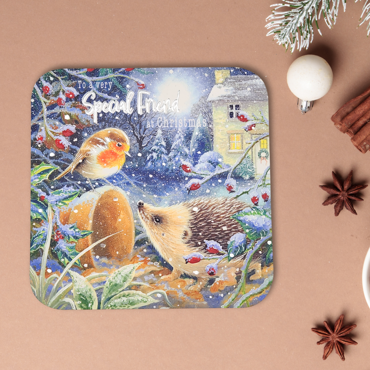 Friend Christmas Card - Hedgehog & Robin