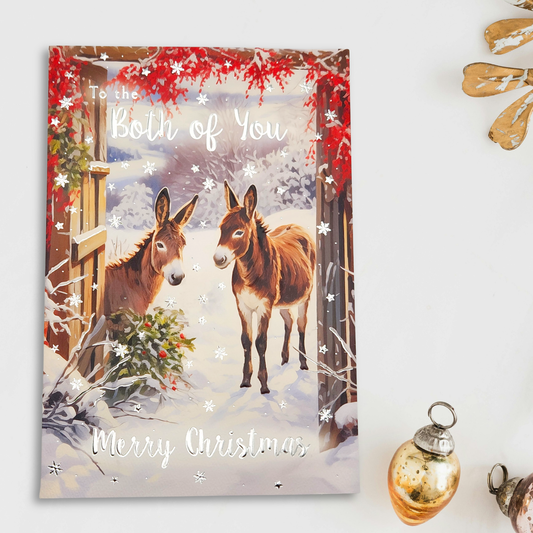 Both Of You Christmas Card - Snowy Donkeys