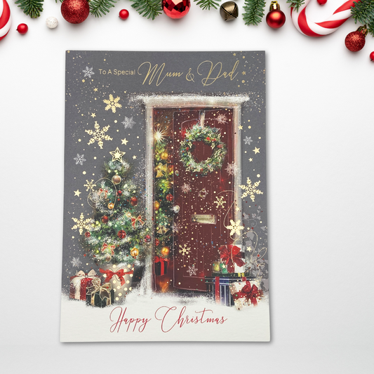 Mum & Dad Christmas Card - Grace Decorated Front Door