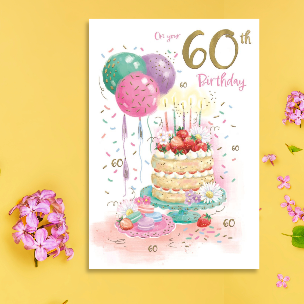 60th Birthday Card - Awash With Colour Cake