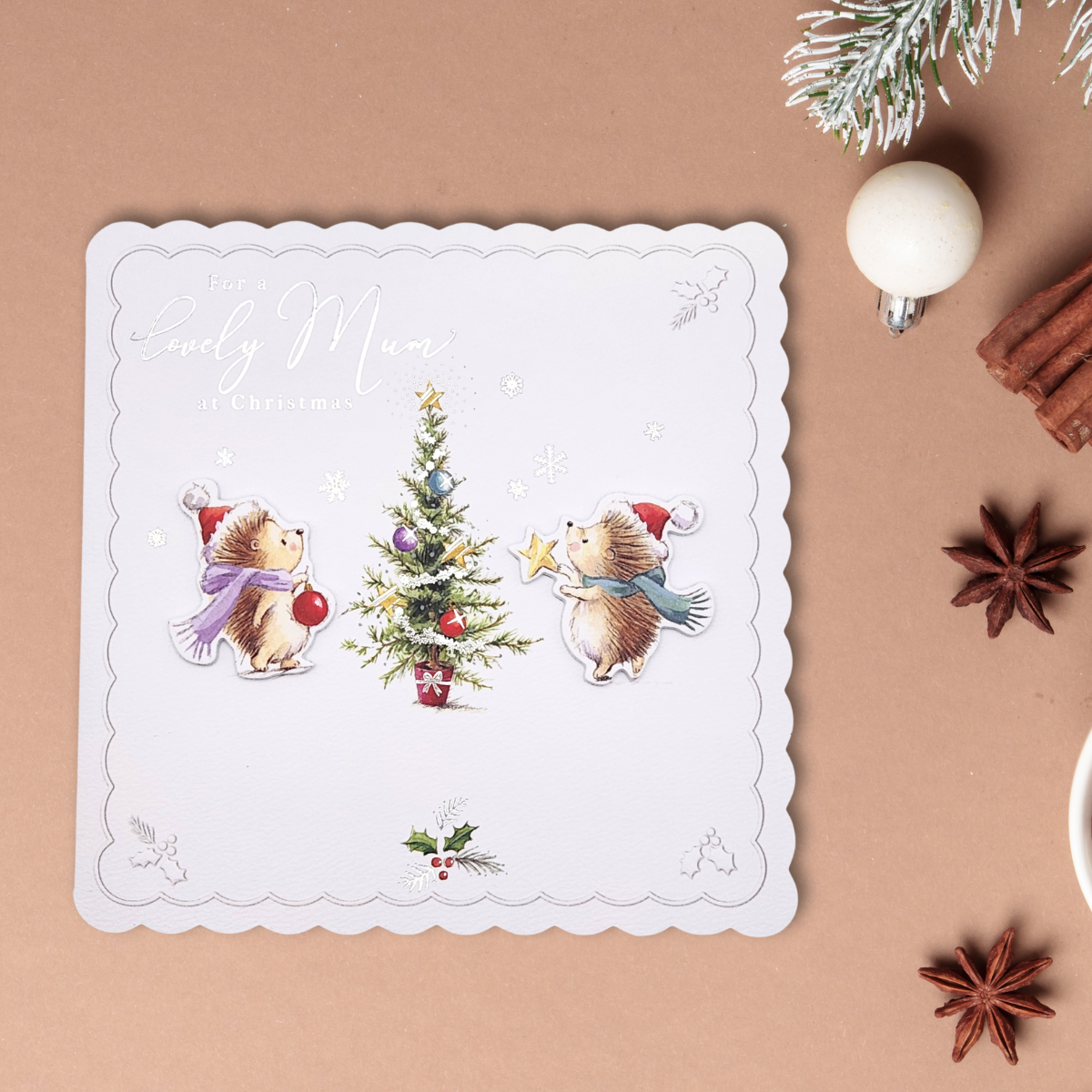 Mum Christmas Card - Decoupage Hedgehogs