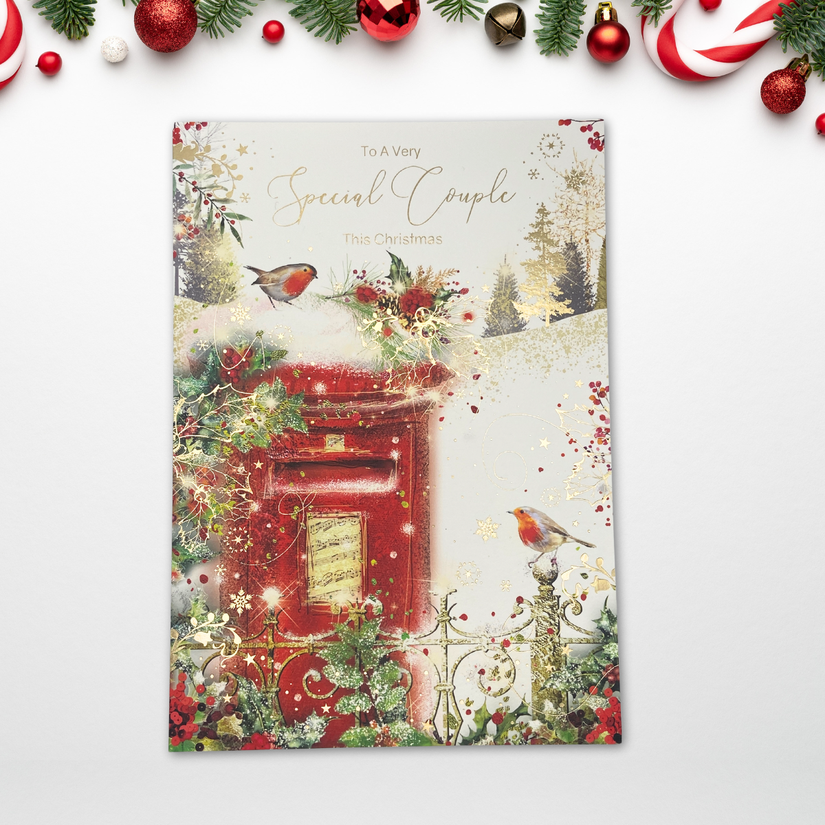 Special Couple Christmas Card - Large Grace Postbox & Robins