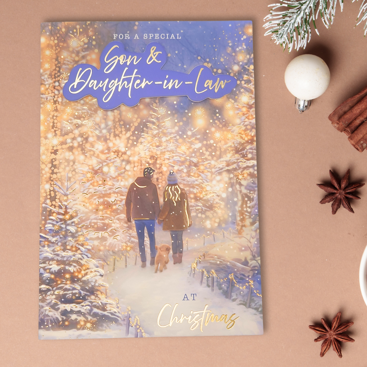Son & Daughter In Law Christmas Card - Decoupage Snowy Stroll
