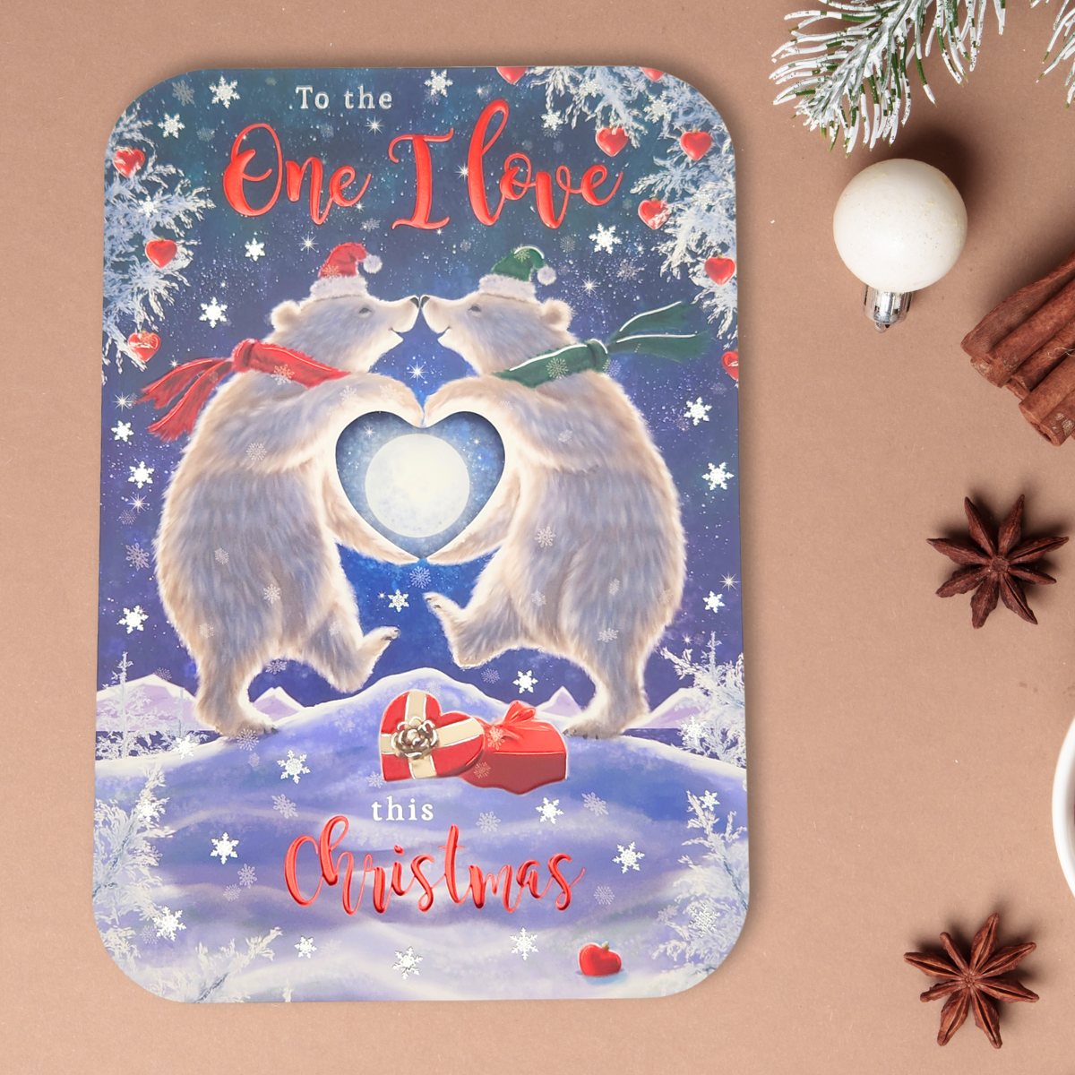 One I Love Christmas Card - Die-Cut Polar Bears