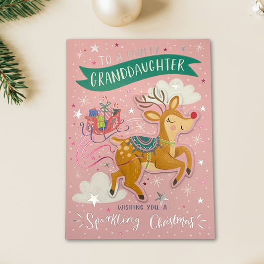 Granddaughter Christmas Card - Decoupage Reindeer