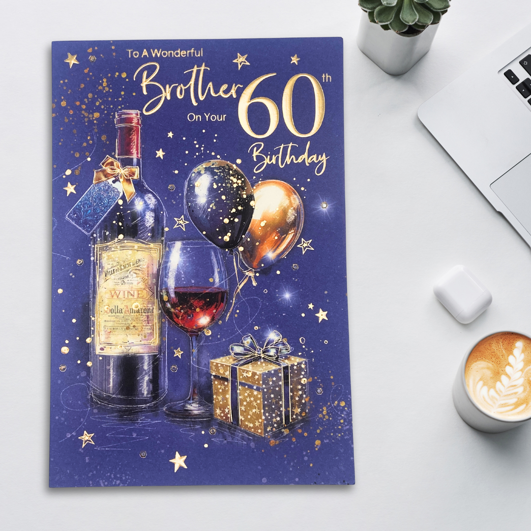Brother 60th Birthday Card - Wine & Balloons