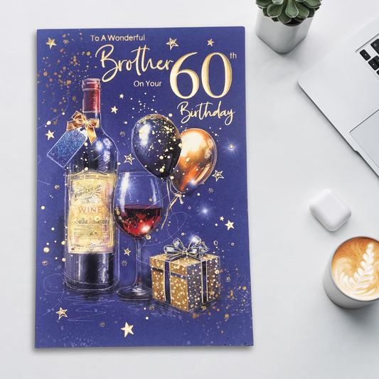 Brother 60th Birthday Card - Wine & Balloons