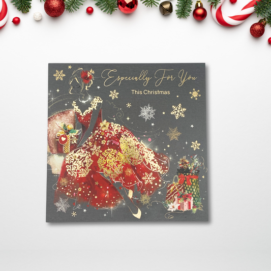 Open Christmas Card - Grace Lady In Red