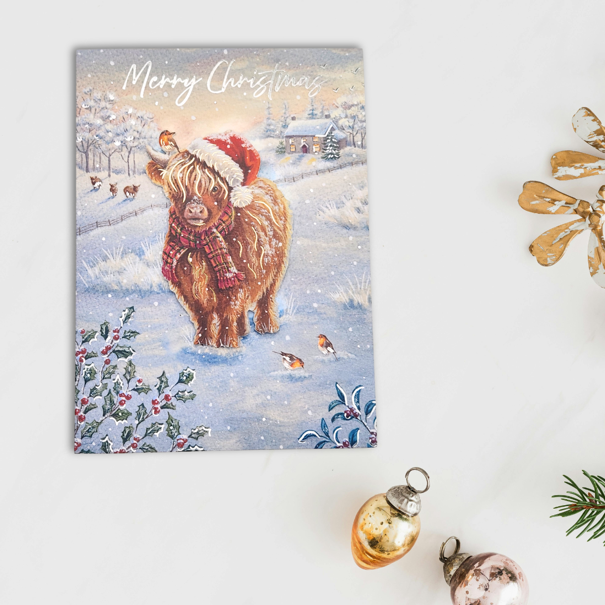 Open Christmas Card - Decoupage Highland Cow
