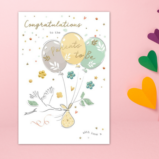 Parents To Be Card - Sabina Stork & Balloons