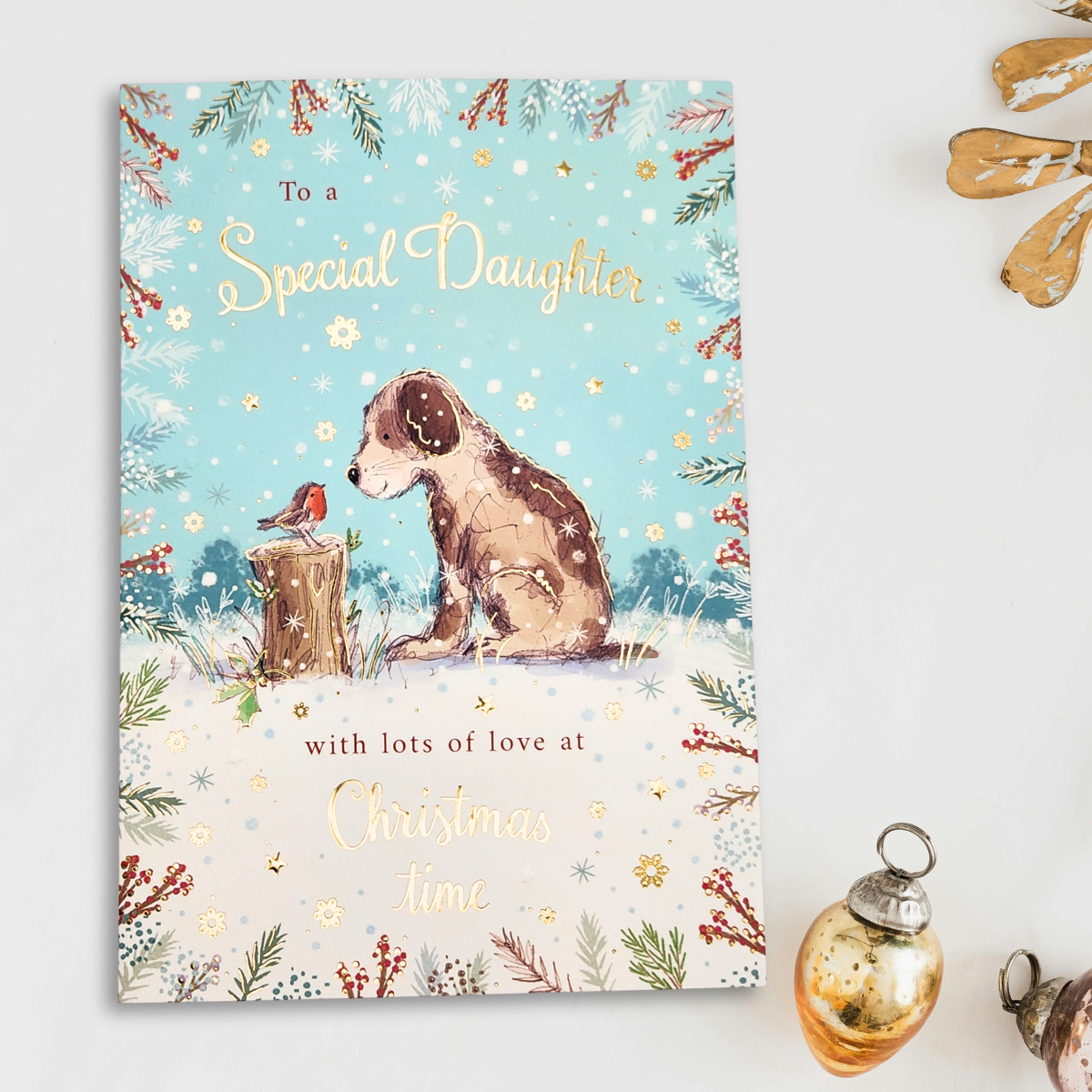 Daughter Christmas Card - Dog & Robin