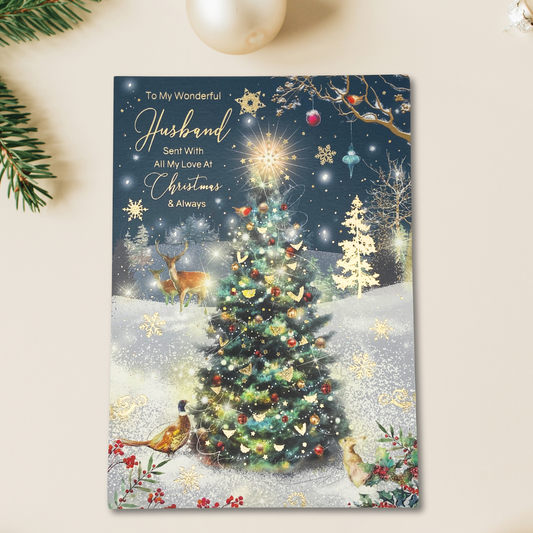 Husband Christmas Card - Grayson Woodland Christmas Tree