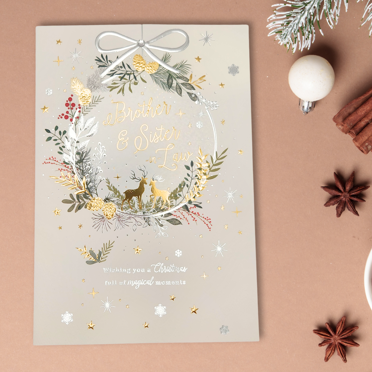 Brother & Sister-In-Law Christmas Card - Deer Wreath