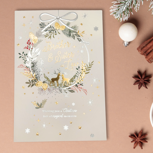 Brother & Sister-In-Law Christmas Card - Deer Wreath