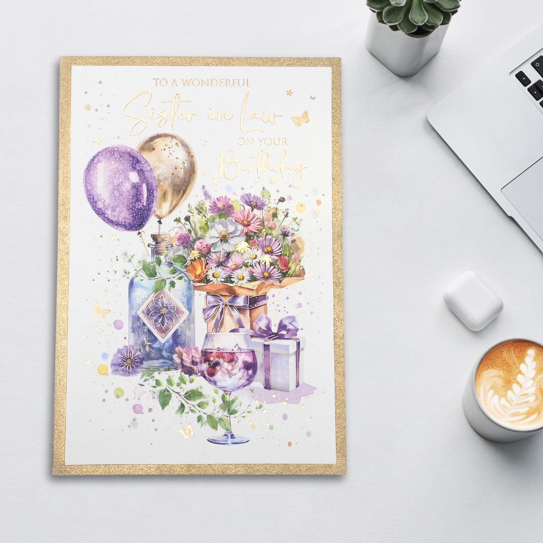 Sister-In-Law Birthday Card - Flowers & Balloons