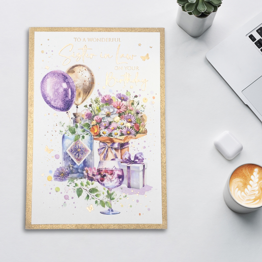 Sister-In-Law Birthday Card - Flowers & Balloons