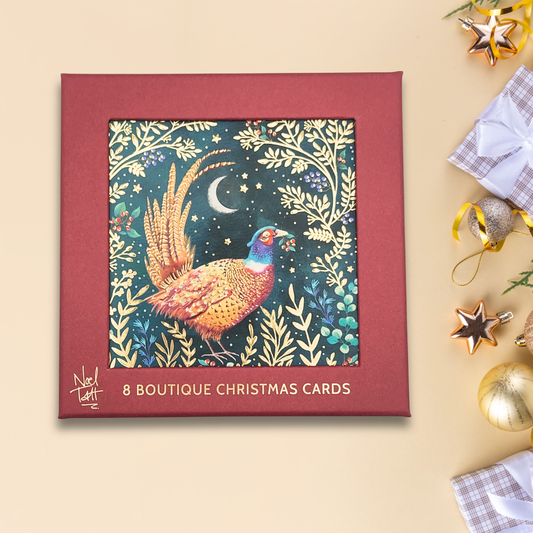 8 x Christmas Cards In Box - Pheasant & Berries