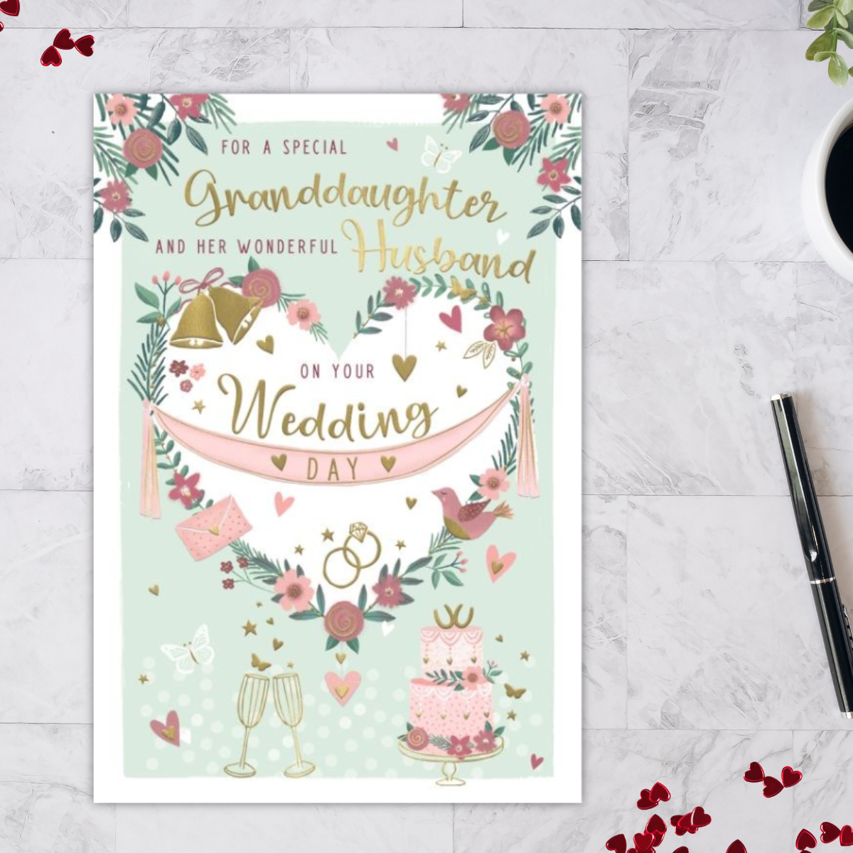 Granddaughter & Husband Wedding Day Card - Pavillion Heart