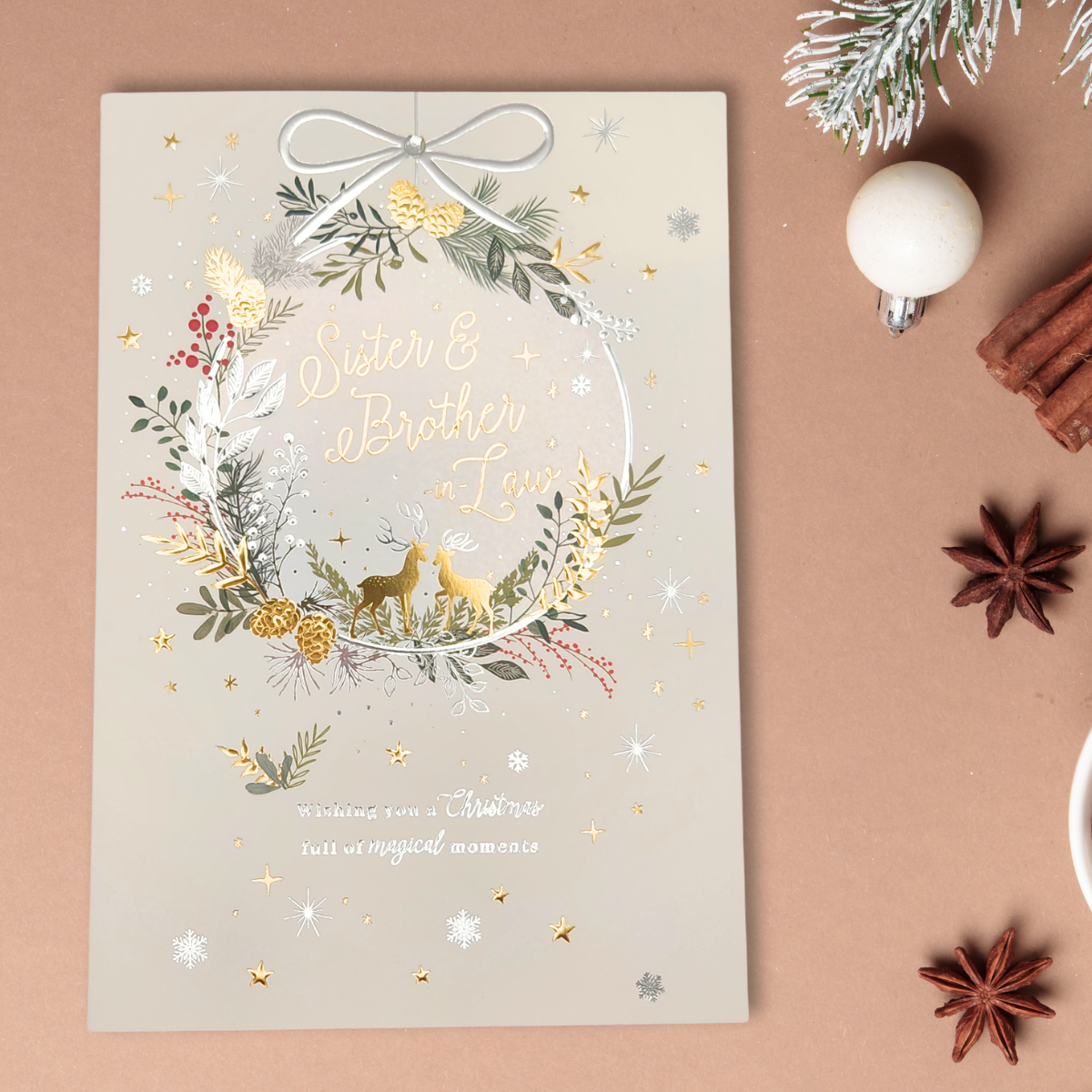 Sister & Brother-In-Law Christmas Card - Deer Wreath
