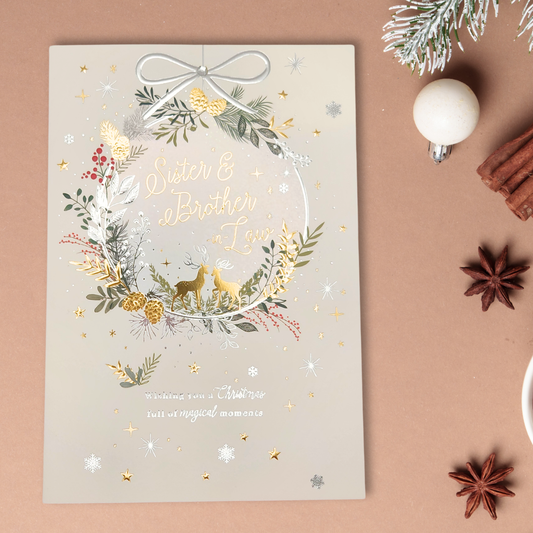 Sister & Brother-In-Law Christmas Card - Deer Wreath