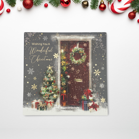 Open Christmas Card - Grace Decorated Front Door