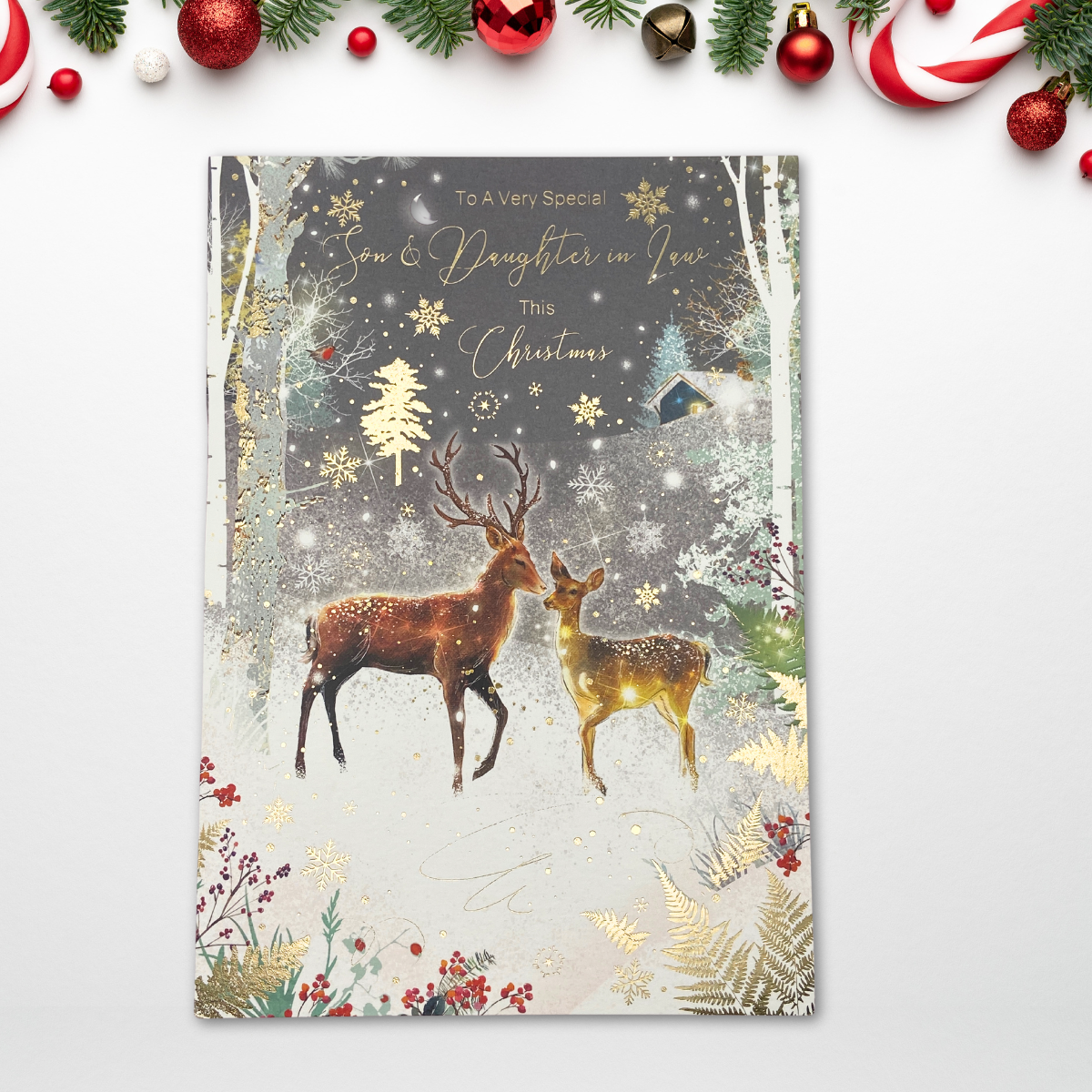 Son & Daughter-In-Law Christmas Card - Grace Deer In Snow