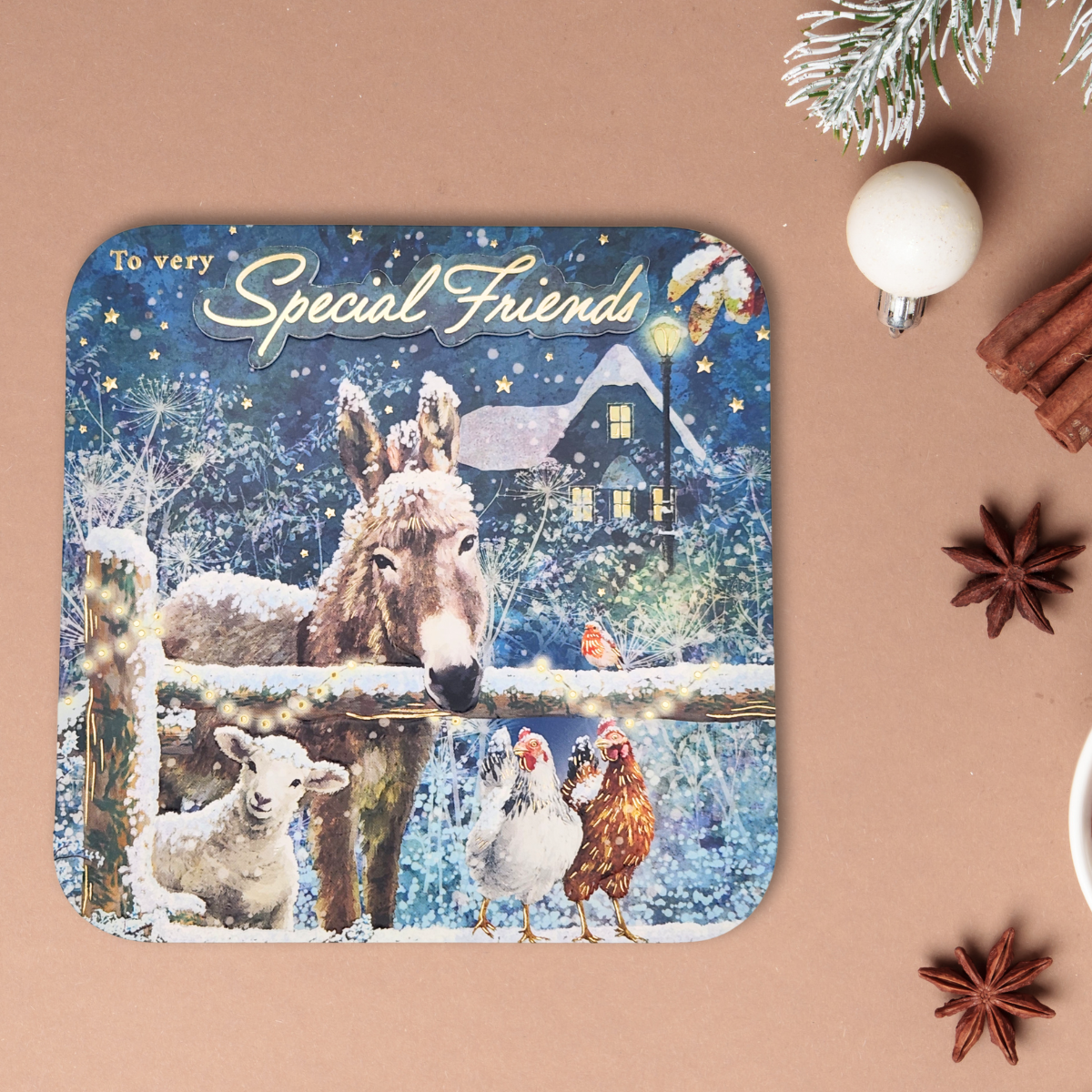 Friends Christmas Card - Decoupage Donkey & Friends