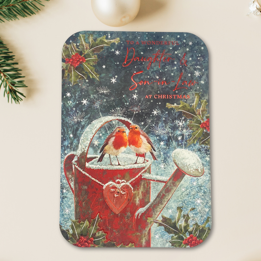 Daughter & Son-In-Law Christmas Card - Robins On Watering Can