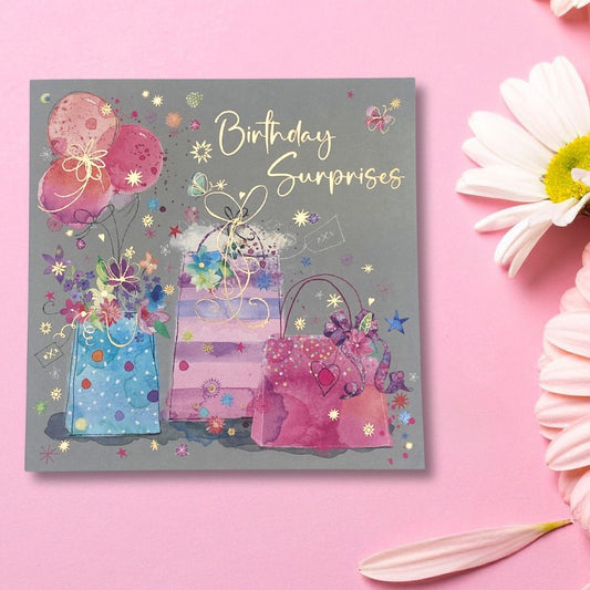 Carnival Birthday Card - Balloons & Gifts