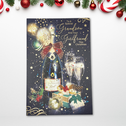 Grandson & Girlfriend Christmas Card - Grayson Champagne & Gifts