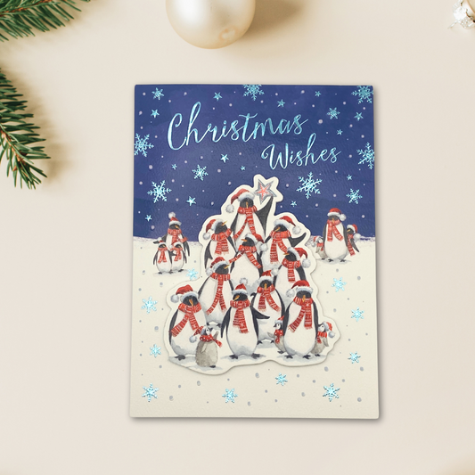 Open Christmas Card - Decoupage Penguins