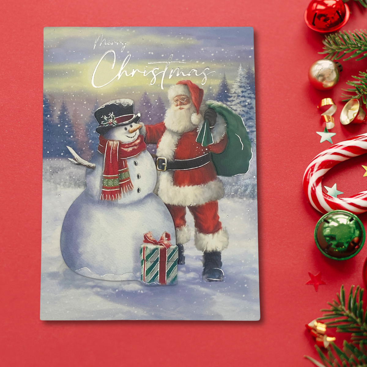 Open Christmas Card - Decoupage Santa & Snowman