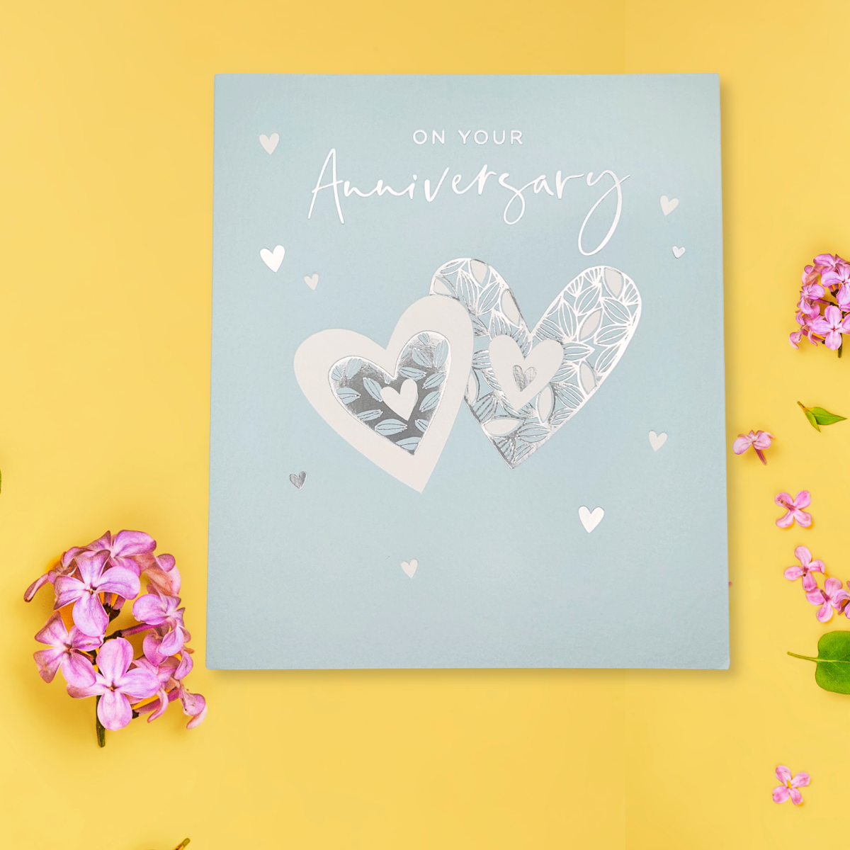 Happy Anniversary Card - Silver Hearts