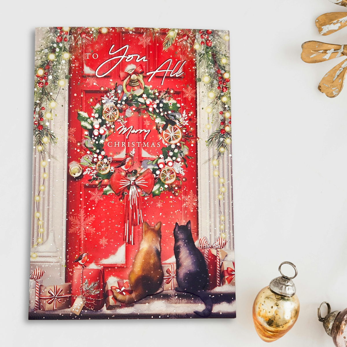 All Of You Christmas Card - Cats At The Door