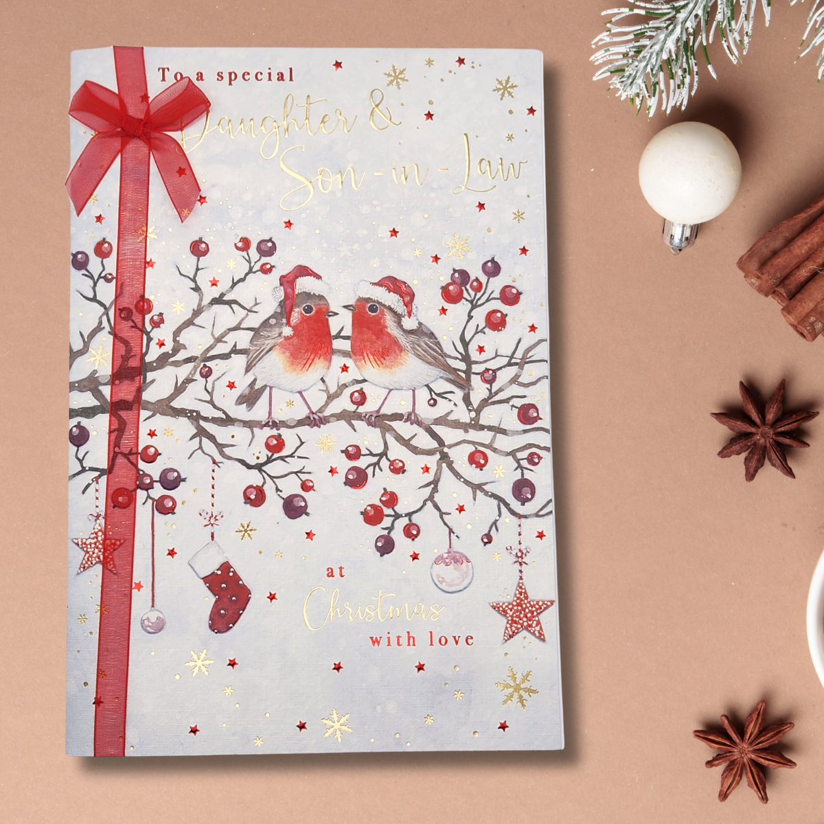 Daughter & Son-In-Law Christmas Card - Robins & Ribbons