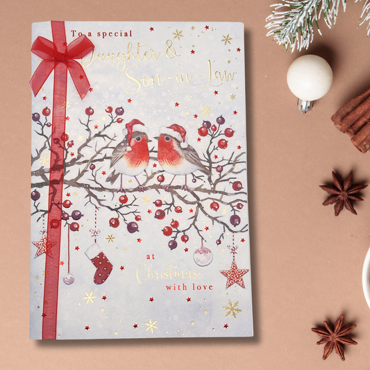 Daughter & Son-In-Law Christmas Card - Robins & Ribbons