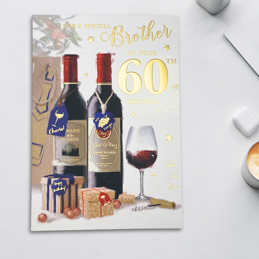 Brother 60th Birthday Card - Wine & Gifts