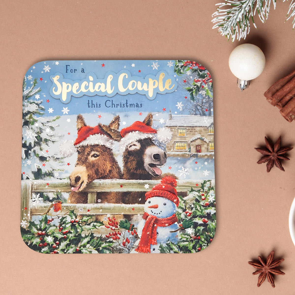 Special Couple Christmas Card - Decoupage Laughing Donkeys