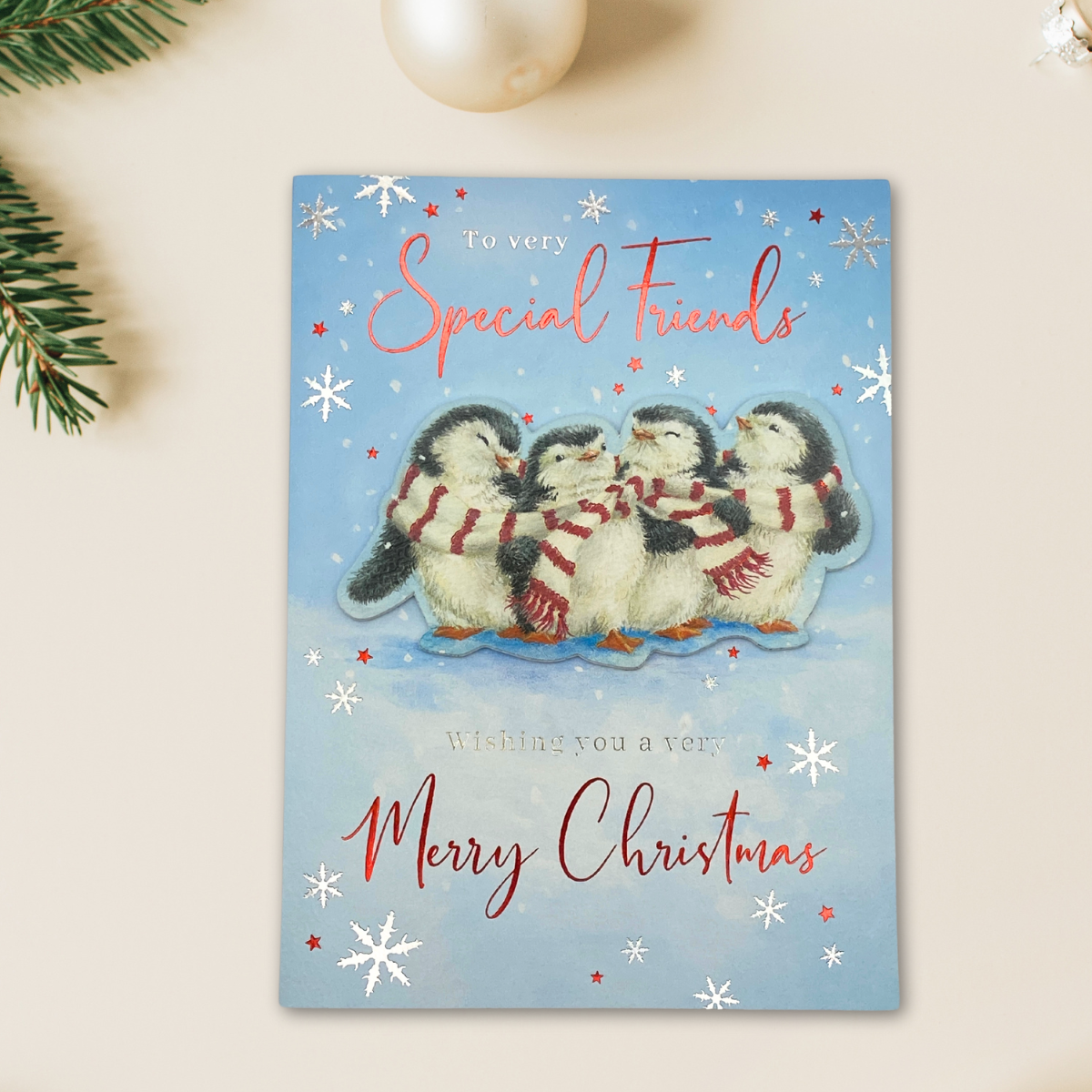 Friends Christmas Card - Decoupage Penguins