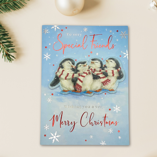 Friends Christmas Card - Decoupage Penguins