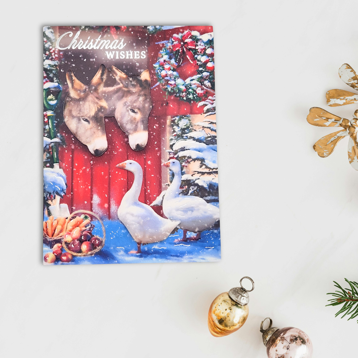 Open Christmas Card - Decopuage Donkeys & Geese