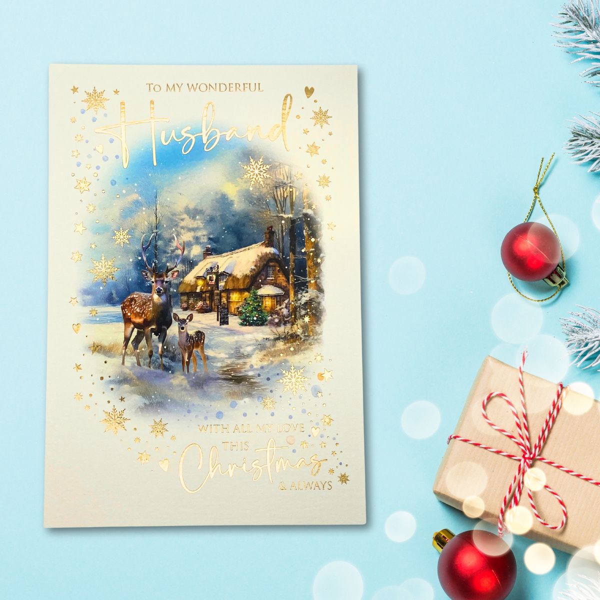Husband Christmas Card - Stag At The Inn