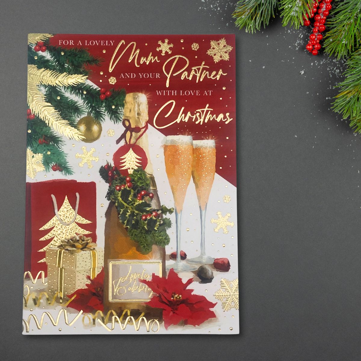 Mum & Partner Christmas Card - Heritage Bubbly