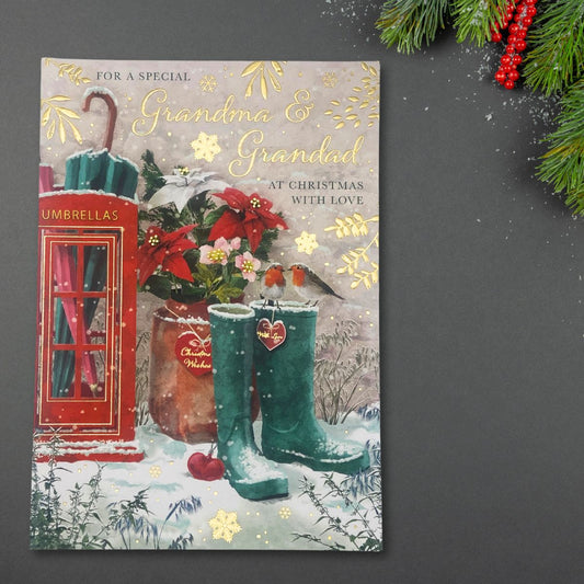 Grandma & Grandad Christmas Card - Robins & Wellies