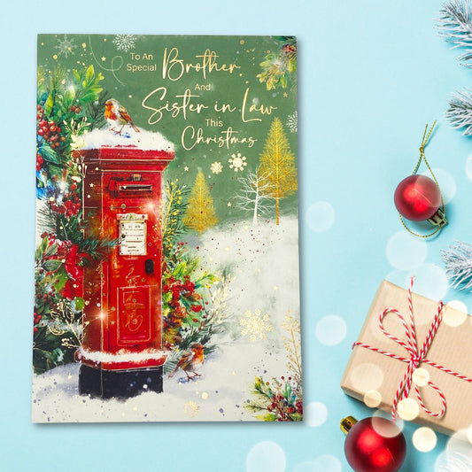 Brother & Sister-In-Law Christmas Card - Grace Postbox & Robin
