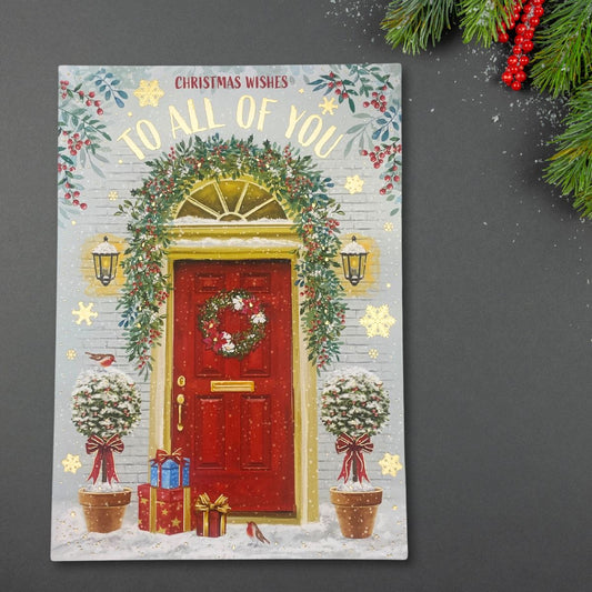 To All The Family Card - Decorated Front Door & Gifts