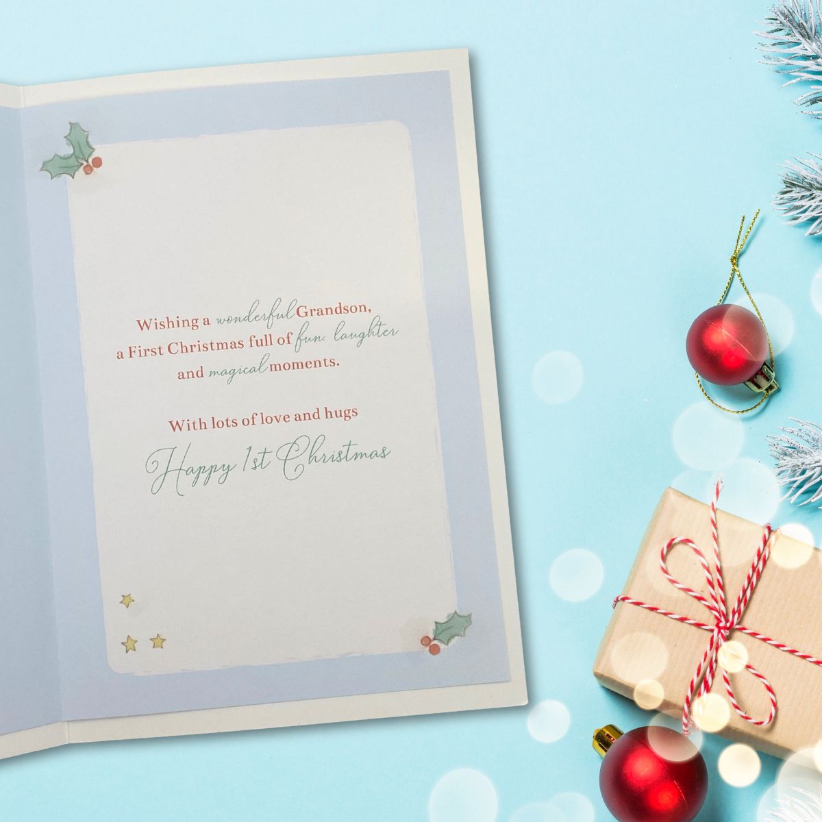 Grandson First Christmas Card - Barley Bear