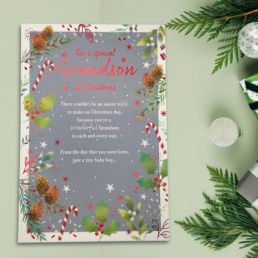 Grandson Christmas Card - Most Especially For You